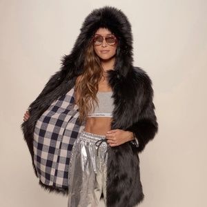 Spirithood black plaid wolf coat